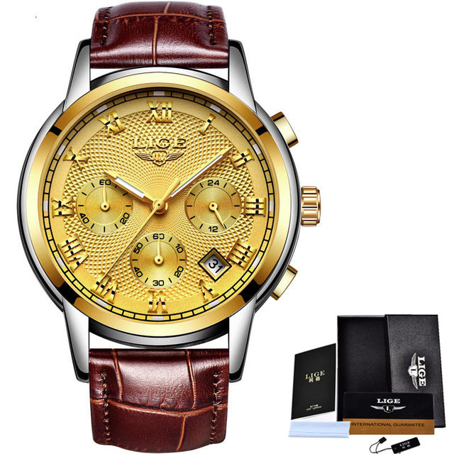 Luxury Blue/Gold Wristwatch with Leather Strap
